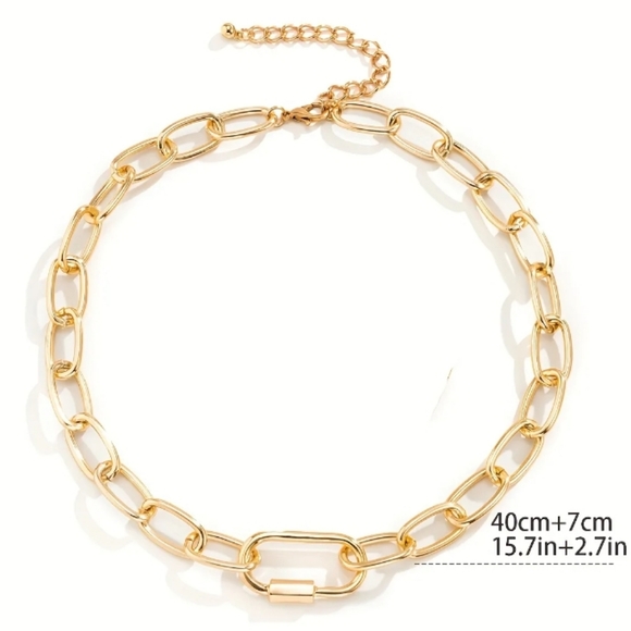 NEW! 14K Gold Plated Carabiner & Large Paperclip Link Chain Necklace - Picture 4 of 4